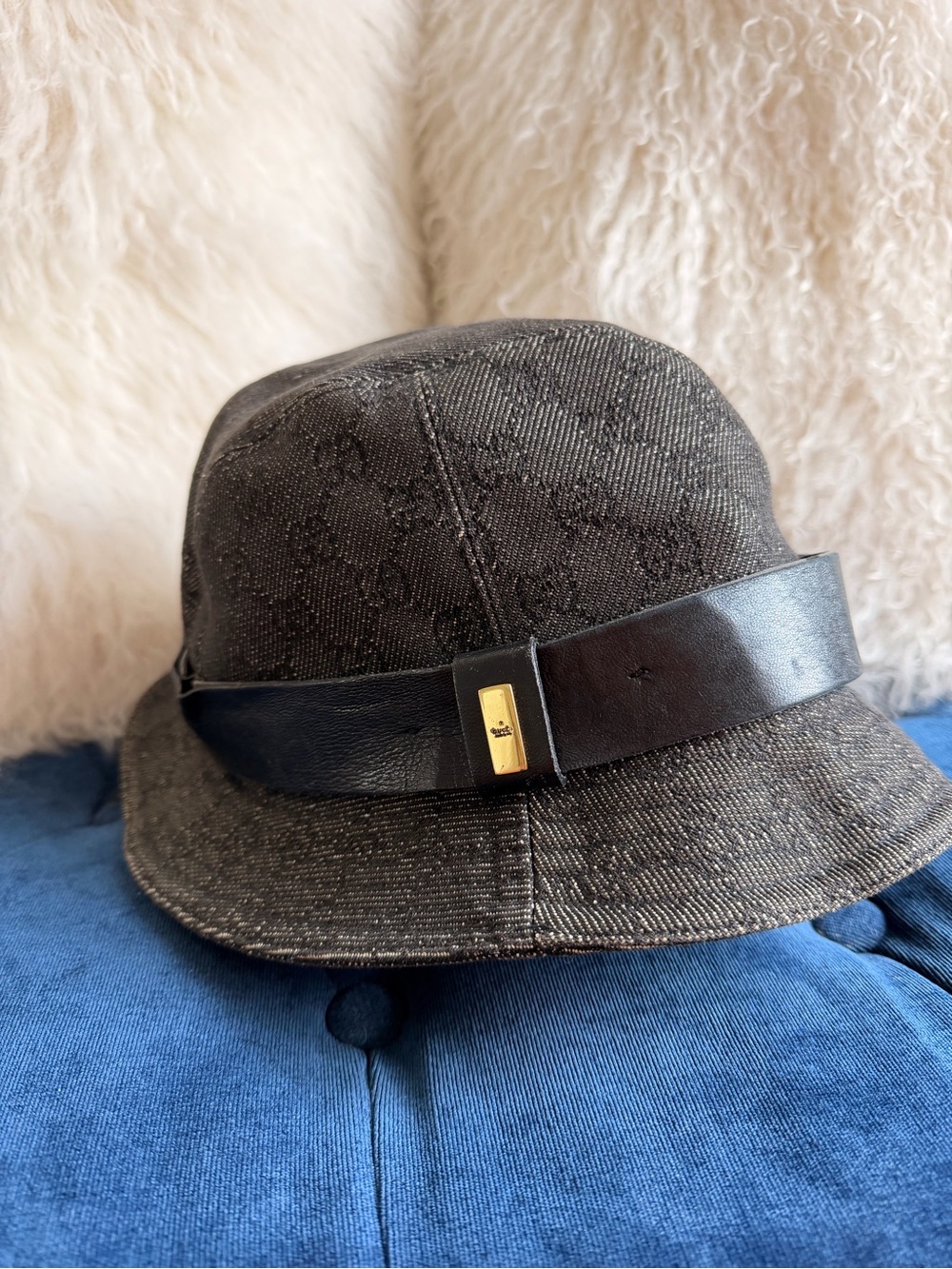 gucci Monogram Bucket Hat with Leather Band - Brown
